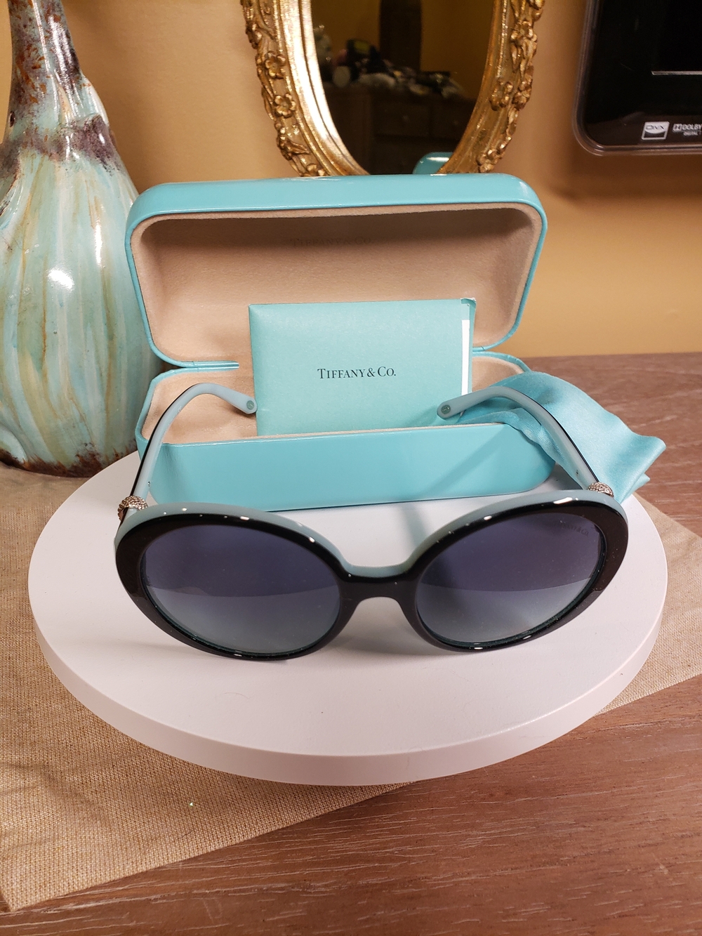 Tiffany Blue® Oval Sunglasses in Black Acetate w/ Silver Accents, All Inclusive - Picture 5 of 9